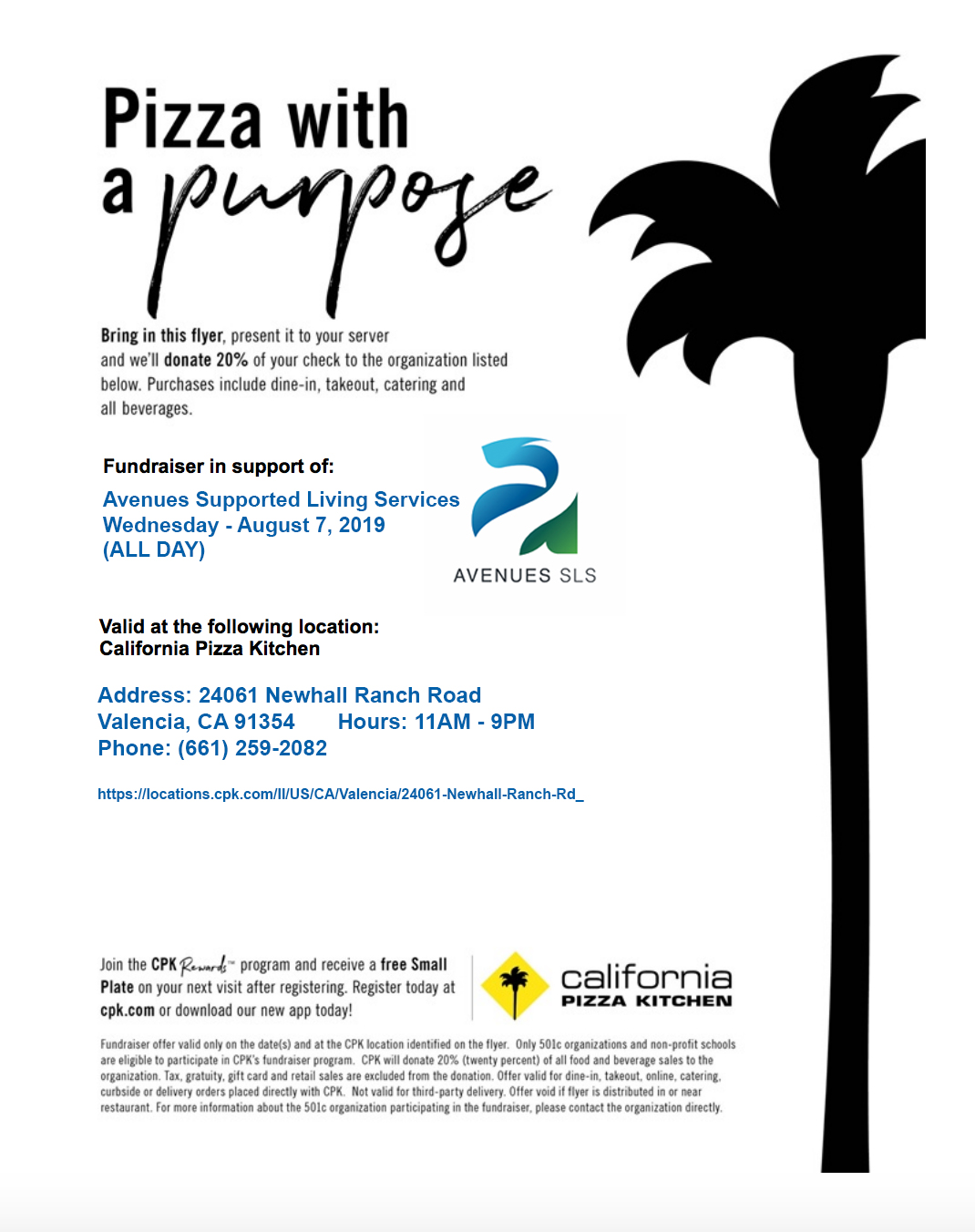 California Pizza Kitchen Restaurant Fundraiser in Valencia Avenues